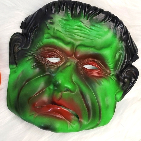 Vintage 90s Latex Halloween Masks Jack-o-lantern Pumpkin Frankenstein Monster 2 - Picture 4 of 15